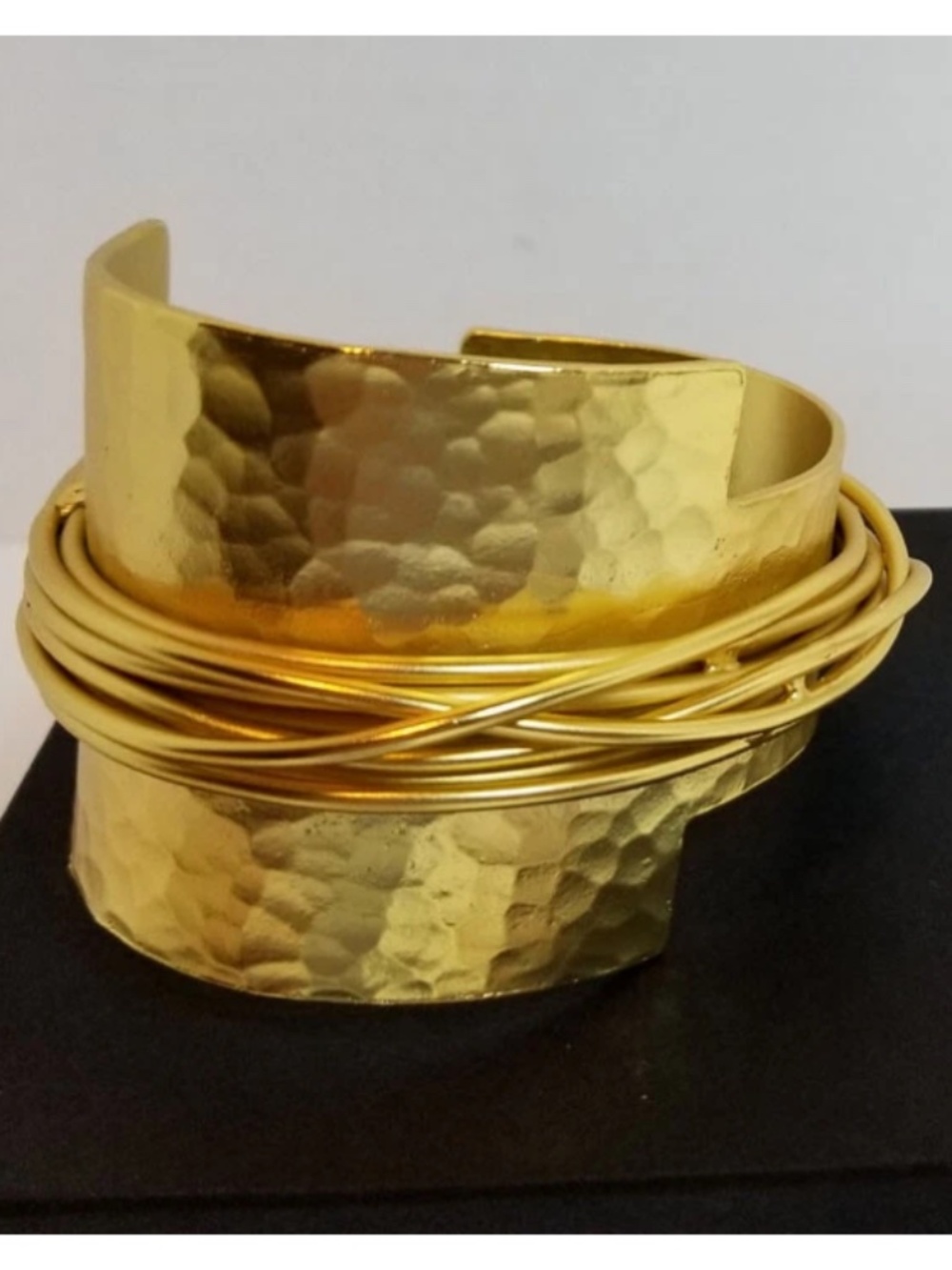 Karine Sultan Paris Cuff 24K Gold Bracelet Wide Statement Art to Wear Pewter